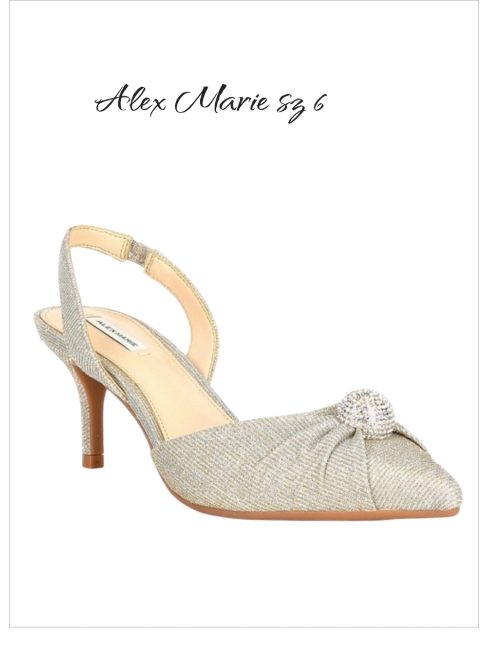 Alex Marie Allyn Shimmer Rhinestone Ornament Slingback Heels Silver 6 New